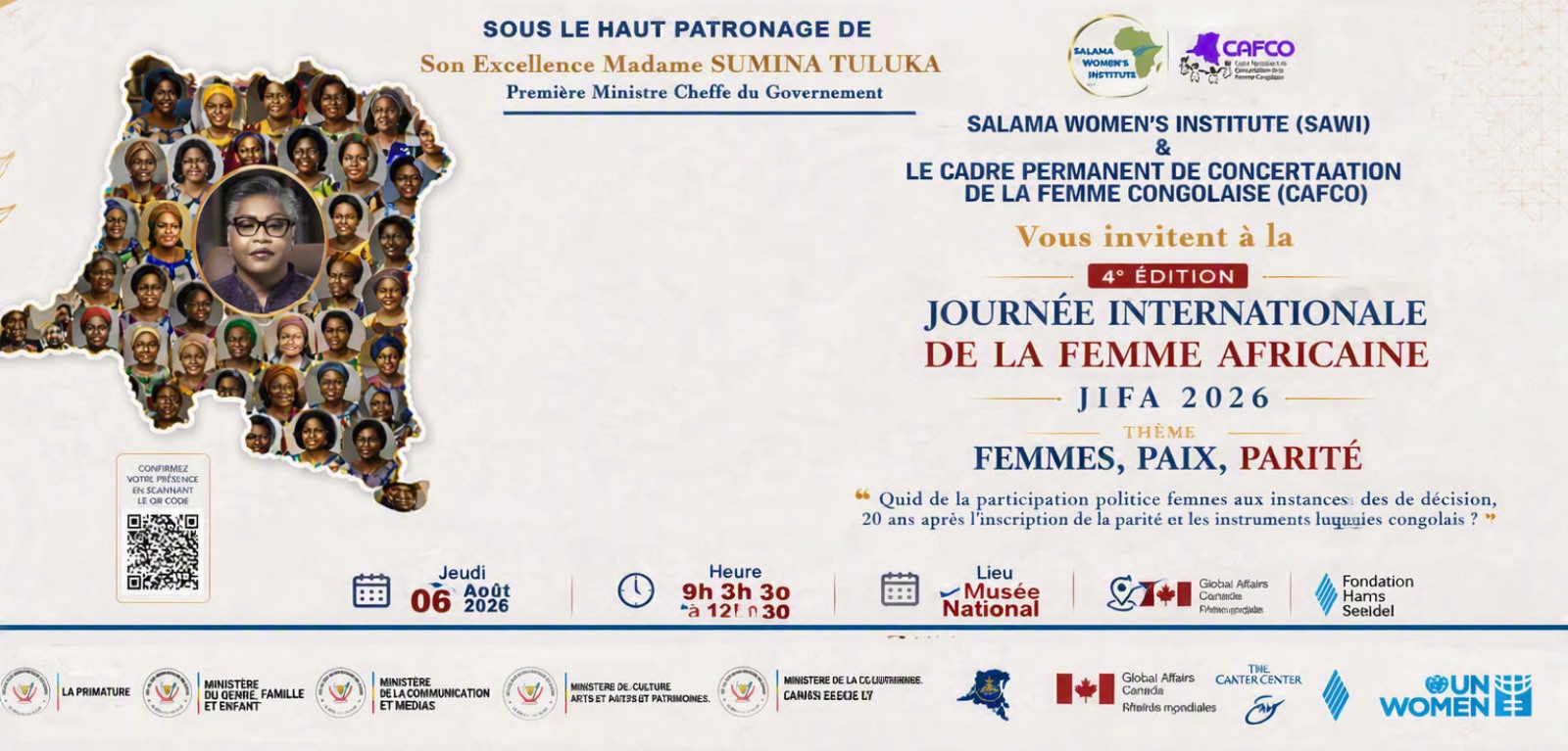 4e édition de la Journée Internationale de la Femme Africaine – JIFA 2026 – Thème : Femmes, Paix, Parité – jeudi 6 août 2026, Musée National